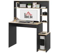Bureau multi-rangement 5 étagères dim. 114L x 45l x 138H cm gris aspect chêne clair