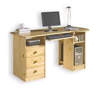 IDIMEX Bureau avec raangement BOB Bureau pour Ordinateur avec 3 tiroirs et 3 casiers, en pin Massif au Vernis Naturel