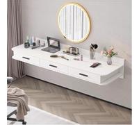Bureau mural blanc flottant avec éléments décoratifs - Table de maquillage pour petite taille - Bureau d'écriture léger - 140 cm - Étagère Sto pour bureau à domicile