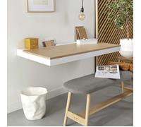 Bureau mural chêne et blanc 120cm - avec passe câbles