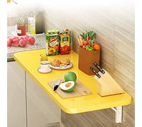Bureau mural flottant en bois avec table à feuilles tombantes pour petits espaces - Bureau d'ordinateur pliable avec buanderie - Bureau mural pliable pour un rangement facile - 70 x 50 cm - Jaune