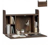 Bureau mural HOMCOM, bureau flottant à abattant pour ordinateur portable avec compartiments de rangement peu encombrants pour le bureau à domicile et la salle d'étude, 77 cm x 20 cm x 51 cm, brun