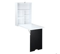 HomCom – Bureau mural pliable, table rabattable suspendue, étagère MDF, tableau craie, blanc