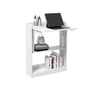 Bureau Mural Pliable D'appoint Table Murale Rabattable Suspendue Avec Bibliothèque 3 Étagères Panneaux Blanc Blanc