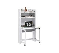 HOMCOM Bureau Informatique avec étagères de Rangement Bureau d'ordinateur avec Plateau Rabattable et 2 roulettes pour Chambre Salon et Maison 80 x 69 x 155 cm Blanc