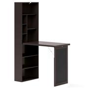 Bureau mural pliable table murale rabattable suspendue sur pied avec bibliothèque tableau à craie intégré panneaux particules chocolat