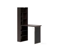 HOMCOM Bureau Informatique Pliable, Bureau avec Rangement, Table Murale Rabattable avec bibliothèque, Poste de Travail, Tableau à Craie et étagère réglable, Marron
