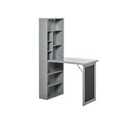 Bureau mural pliable table murale rabattable suspendue sur pied avec bibliothèque tableau à craie intégré panneaux particules gris Gris
