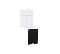 HomCom – Bureau mural pliable, table rabattable suspendue, étagère MDF, tableau craie, blanc