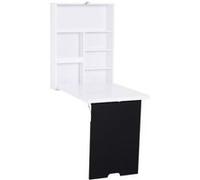 HomCom – Bureau mural pliable, table rabattable suspendue, étagère MDF, tableau craie, blanc