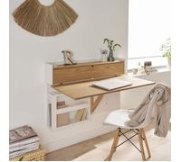 Bureau mural rabattable chêne et blanc 100cm - avec passe câbles