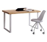 Bureau NATURAL - Couleur plateau chêne nordique de 54mm d'épais. Pieds en métal blanc. 120x60x73cm