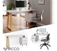 Vicco Bureau Nautica, Blanc, 138x60cm avec tiroirs L, adapté aux postes de Travail informatiques et à Une Utilisation en télétravail