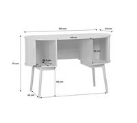 Bureau ovale décor bois rainuré avec deux espaces de rangement. L 120 x P 55 x H 77 cm