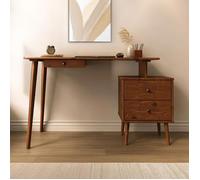 Bureau PIERO Modulable en Bois Massif Couleur Châtaignier, avec 3 Tiroirs, Installation Personnalisable à Droite ou à Gauche