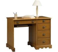 ACTUAL DIFFUSION Bureau Pin Miel de Style Anglais 5 Tiroirs 1 Etagère L 100 H 74.7 P 58.3 cm