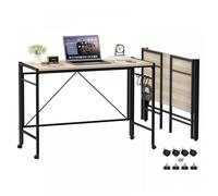 Bureau Pliable 110x50x75cm VIVOLILV,Bureau d'Ordinateur Pliable Avec Roulante,2 Crochets,Pupitre Pliant Portable pour Étudier,Beige