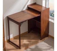 Bureau pliable 2 en 1 avec étagère, bureau à domicile, meuble de rangement, coiffeuse, poste de travail compact pour chambre à coucher, salon, cuisine, bureau, bambou naturel, marron, 99 x 49 x 85 cm