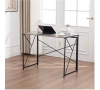 Bureau pliable 99 x 50 x 75 cm en MDF et métal aspect bois naturel, petit bureau droit gain de place