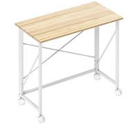 Bureau Pliable À Roulettes Dim. 80x40cm Acier Blanc Effet Chêne Clair