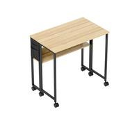 HomCom – Bureau pliable à roulettes 80x50 cm, étagère et pochette, acier noir, effet chêne clair