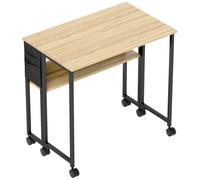 HOMCOM Bureau Pliable sur roulettes, Table d'ordinateur 80 x 50 cm avec étagère et Sac de Rangement, Table d'étude pour Bureau à Domicile, Chambre, Petits espaces, chêne