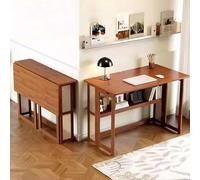 Bureau pliable avec étagère de rangement - 80 cm - Bureau d'écriture en bambou pour petits espaces - Bureau d'ordinateur pliable - Facile à assembler - Table portable pour petits espaces et bureau à