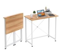 Bureau Pliable beige - Armature en métal blanc -Bureau informatique - 80x45x74cm- Moderne