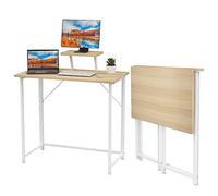 Bureau pliable compact avec étagères de rangement 80 x 45 x 75 cm - Économie d'espace - Table d'ordinateur pour bureau à domicile - Marron - Idéal pour les petits espaces et les postes de travail