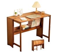 Bureau pliable compact en bambou avec étagère pour économiser de l'espace - Petit bureau pliable pour maison, chambre à coucher, bureau - Marron - 83 cm