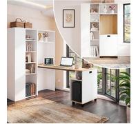 Bureau pliable d'angle avec bibliothèque intégrée, prise EU, USB, étagères réglables blanc JOINERY
