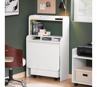 Bureau Pliable Effet Bois Blanc Avec Étagères Et 1 Boîte À Roulettes Blanc