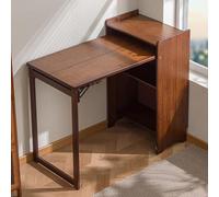 Bureau Pliable en Bambou avec étagère, Bureau Pliable, Bureau d'ordinateur, Table d'étude, bibliothèque Moderne avec Table Rabattable, Bureau escamotable