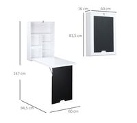 Bureau Pliable HOMCOM avec 5 Compartiments Tableaux Blanc et Noir 60x945x147cm Gain de Place pour Home Office