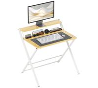 Bureau pliable - HOMCOM - avec étagères de rangement à 2 niveaux - structure en acier - pour petit espace - effet bois d'érable