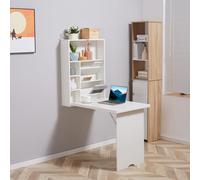 Bureau pliable mural - HOMCOM - étagères de rangement - gain de place - pour salon, salle à manger, bureau à domicile - blanc