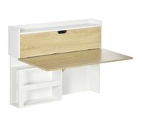 HOMCOM Bureau Pliable Mural avec étagères de Rangement et Placard, Bureau Rabattable, Table Murale Pliante, Gain de Place idéal pour Salon, Salle à Manger, Petit Espace, Effet Bois Naturel