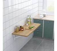 Bureau pliable mural peu encombrant avec motif feuilles tombantes Idéal pour les petits bureaux, buanderies et chambres à coucher Finition noyer clair 80 x 40 cm