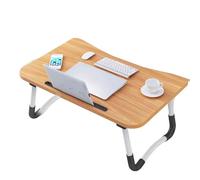 Bureau pliable pour ordinateur portable avec fente pour gobelet, plateau de lit réglable et support de livre, support portable pour canapé et terrasse - Finition noyer