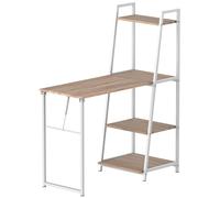 Bureau Pliable Rabattable - Bureau Bibliothèque 2 En 1 - 4 Étagères - Imitation Bois Chêne Clair Métal Bl Beige