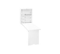HOMCOM Bureau Pliable Mural avec étagères de Rangement, Bureau Rabattable, Table Murale Pliante, Gain de Place idéal pour Salon, Salle à Manger, Petit Espace, Blanc