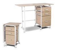 Bureau pliable sur roulettes - COSTWAY - 3 tiroirs - MDF/acier - naturel
