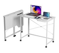 Bureau pliable VIVOLILV - 90x56x76cm - Bureau informatique avec roulettes - Armature en métal blanc