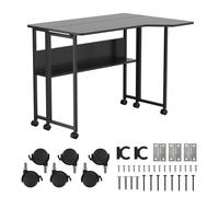 Maclean MC-126 L/B Bureau pliant mobile 100x73 cm noir, étagère, 6 roulettes