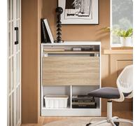 Bureau Pliant Effet Bois Blanc Avec Étagères, Table De Travail Blanc