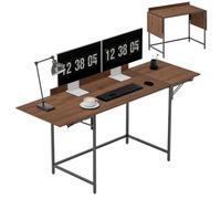 Bureau pliant - HOMCOM - 170 x 58 cm - moderne - avec 2 rabats pliables pour 2 écrans - pour chambre, petits espaces - noyer