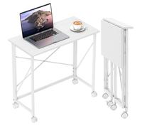 Bureau pliant - HOMCOM - 80 x 40 cm - sur roulettes - pour bureau à domicile, chambre, petits espaces - blanc