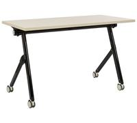 Bureau Pliant Rectangulaire à Roulettes Mobile 120x60cm Métallique Bois et Noir