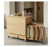 Bureau Pliant, Table De Cuisine 4 Personnes, avec des Tiroirs Et des Étagères Ouvertes, Table Pliante Interieur, pour Une Cuisine Compacte