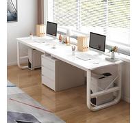 Bureau Pour Deux Personnes Avec Tiroirs - Table d'Ordinateur de Jeu Double en Bois Industriel - Extra Long Pour Bureau à Domicile (Blanc, 78.7*1)